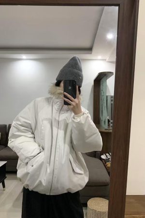 Eco-Friendly Faux Fur Collar Down Jacket for Women, Stand-Up Collar Zipper Coat, White Duck Down, Winter 2025 Fashion