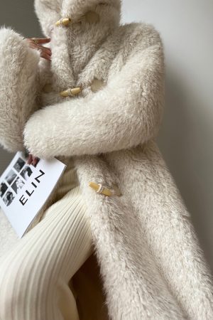 Eco-Friendly Faux Fur Lamb Wool Long Winter Coat - Loose Fit, Warm, Thick, Evening Snow White, Perfect for Cold Weather Fashion