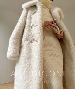 Eco-Friendly Faux Fur Lamb Wool Long Winter Coat - Loose Fit, Warm, Thick, Evening Snow White, Perfect for Cold Weather Fashion