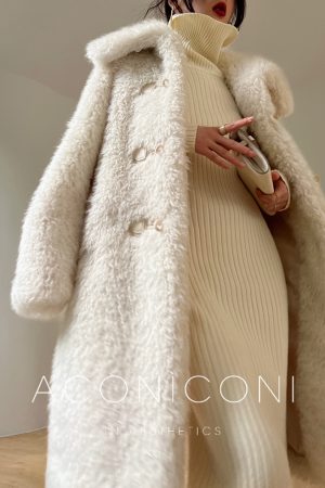 Eco-Friendly Faux Fur Lamb Wool Long Winter Coat - Loose Fit, Warm, Thick, Evening Snow White, Perfect for Cold Weather Fashion