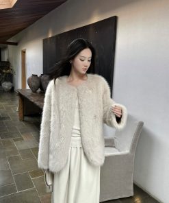 Eco-Friendly Fox Fur Coat for Women - Thick Warm White Imitation Fur Jacket for Autumn Winter - Trendy Young Style