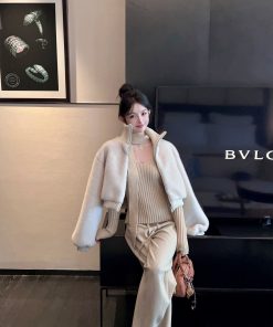 Eco-Friendly Mink Fur Coat for Women - Short Thick Warm Jacket with Stand Collar - Winter Fashion Essential