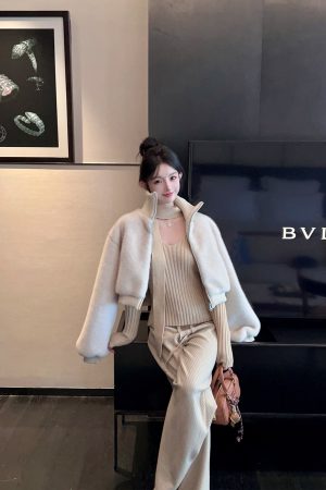 Eco-Friendly Mink Fur Coat for Women - Short Thick Warm Jacket with Stand Collar - Winter Fashion Essential