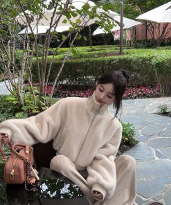 Eco-Friendly Mink Fur Coat for Women - Short Thick Warm Jacket with Stand Collar - Winter Fashion Essential