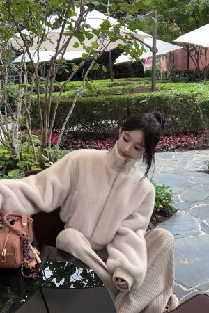 Eco-Friendly Mink Fur Coat for Women - Short Thick Warm Jacket with Stand Collar - Winter Fashion Essential