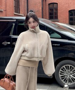 Eco-Friendly Mink Fur Coat for Women - Short Thick Warm Jacket with Stand Collar - Winter Fashion Essential