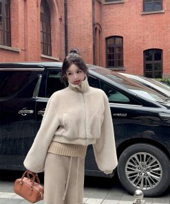 Eco-Friendly Mink Fur Coat for Women - Short Thick Warm Jacket with Stand Collar - Winter Fashion Essential