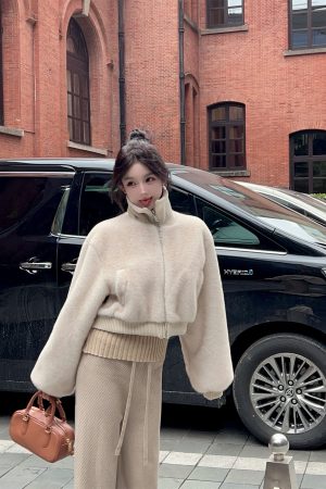 Eco-Friendly Mink Fur Coat for Women - Short Thick Warm Jacket with Stand Collar - Winter Fashion Essential