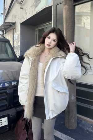 Eco-Friendly Patchwork Flower Bud Collar Down Jacket with Gathered Hem - Stylish Chinese Sister Design for 90s and Y2K Fashion