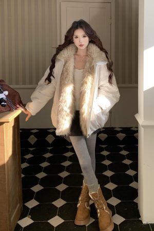 Eco-Friendly Patchwork Flower Bud Collar Down Jacket with Gathered Hem - Stylish Chinese Sister Design for 90s and Y2K Fashion
