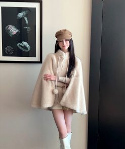 Eco-Friendly Short Thick Cape Coat for Women in Imitation Mink Fur - Winter Fashion Outerwear