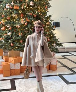 Eco-Friendly Short Thick Cape Coat for Women in Imitation Mink Fur - Winter Fashion Outerwear