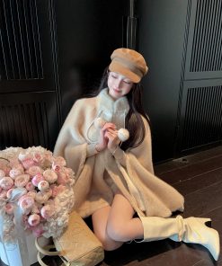 Eco-Friendly Short Thick Cape Coat for Women in Imitation Mink Fur - Winter Fashion Outerwear