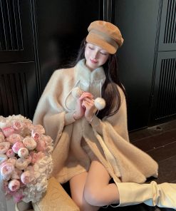 Eco-Friendly Short Thick Cape Coat for Women in Imitation Mink Fur - Winter Fashion Outerwear