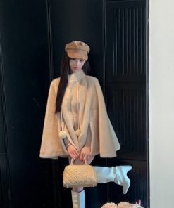 Eco-Friendly Short Thick Cape Coat for Women in Imitation Mink Fur - Winter Fashion Outerwear