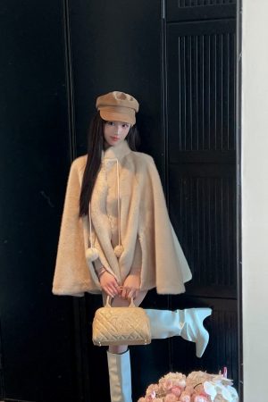 Eco-Friendly Short Thick Cape Coat for Women in Imitation Mink Fur - Winter Fashion Outerwear