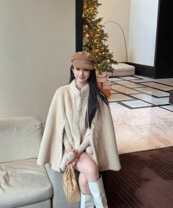 Eco-Friendly Short Thick Cape Coat for Women in Imitation Mink Fur - Winter Fashion Outerwear
