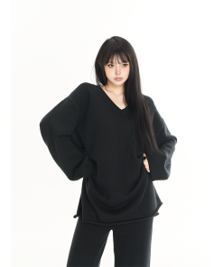 Effortless Street Style Women's Two-Piece Set - Soft V-Neck Knitted Sweater & Casual Pants - Autumn Winter Fashion