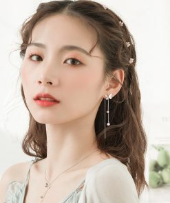 Electroplated 925 Sterling Silver Butterfly Pearl Tassel Earrings â€“ Unique Long Design for a Slim Face, Boho Chic Style