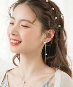 Electroplated 925 Sterling Silver Butterfly Pearl Tassel Earrings â€“ Unique Long Design for a Slim Face, Boho Chic Style