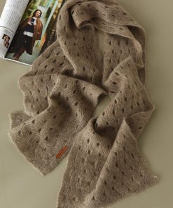 Elegant 100% Cashmere Long Striped Hollow Scarf - Soft, Warm, and Versatile Neck Accessory for Chic Layering