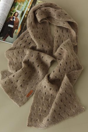 Elegant 100% Cashmere Long Striped Hollow Scarf - Soft, Warm, and Versatile Neck Accessory for Chic Layering