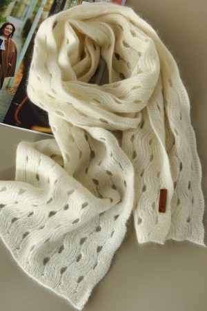 Elegant 100% Cashmere Long Striped Hollow Scarf - Soft, Warm, and Versatile Neck Accessory for Chic Layering