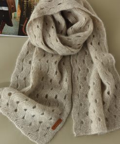 Elegant 100% Cashmere Long Striped Hollow Scarf - Soft, Warm, and Versatile Neck Accessory for Chic Layering