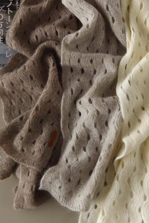 Elegant 100% Cashmere Long Striped Hollow Scarf - Soft, Warm, and Versatile Neck Accessory for Chic Layering