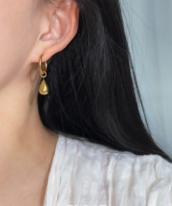 Elegant 18k Gold-Plated Teardrop Dangle Earrings for Women, Simple Versatile Ear Clips, Round Hoop Design, Perfect for Any Occasion