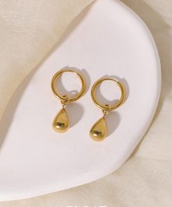 Elegant 18k Gold-Plated Teardrop Dangle Earrings for Women, Simple Versatile Ear Clips, Round Hoop Design, Perfect for Any Occasion