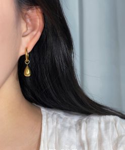 Elegant 18k Gold-Plated Teardrop Dangle Earrings for Women, Simple Versatile Ear Clips, Round Hoop Design, Perfect for Any Occasion