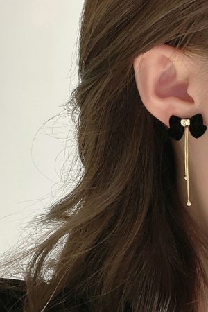Elegant 925 Silver Needle Velvet Bow Tassel Earrings for Women, High-End Niche Design Ear Studs