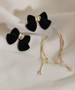 Elegant 925 Silver Needle Velvet Bow Tassel Earrings for Women, High-End Niche Design Ear Studs