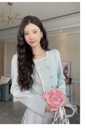 Elegant A-Line High Waist Skirt and French Long Sleeve Coat Two-Piece Set for Women - Casual 90s Inspired Fashion