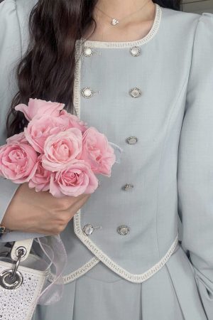 Elegant A-Line High Waist Skirt and French Long Sleeve Coat Two-Piece Set for Women - Casual 90s Inspired Fashion