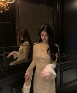 Elegant Apricot Water Wave Pattern Embroidered Shirt for Women, Slim Fit, Flare Sleeve Top - Perfect for Winter Fashion