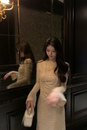 Elegant Apricot Water Wave Pattern Embroidered Shirt for Women, Slim Fit, Flare Sleeve Top - Perfect for Winter Fashion