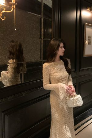 Elegant Apricot Water Wave Pattern Embroidered Shirt for Women, Slim Fit, Flare Sleeve Top - Perfect for Winter Fashion