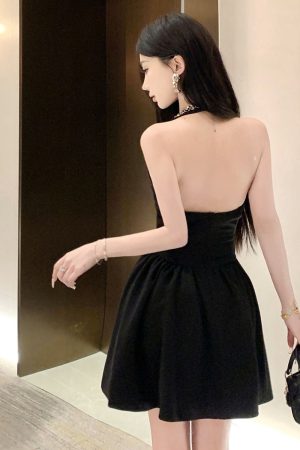 Elegant Backless Little Black Dress for Women - French Style Sexy Evening Dress with Puff Skirt for Birthdays and Parties