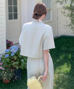Elegant Beige Short-Sleeve Suit and Wide-Leg Pants Set - Summer Age-Reducing Outfit in High-End Old Money Style