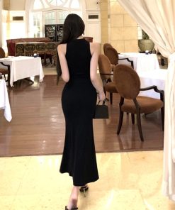 Elegant Black Cheongsam Evening Dress with Hollow Cutout, Long Skirt, High-End Chinese Style for Women, Perfect for Banquets and Special Occasions