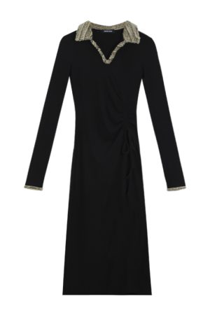 Elegant Black Knitted Dress for Women, Waist-Cinching Base Layer, Long Skirt, Autumn 2025 Niche Style