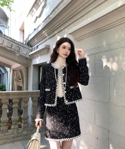 Elegant Black Little Chanel-Style Coat for Women, Designer Quality, Chic Vintage Fashion, Perfect for Socialite Events, New Arrival