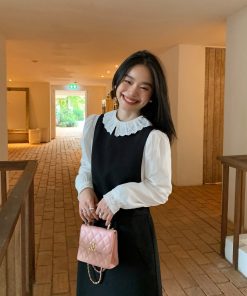 Elegant Black Sleeveless Tank Dress for Women - Long Round Neck Autumn Fashion, High-End Little Black Dress