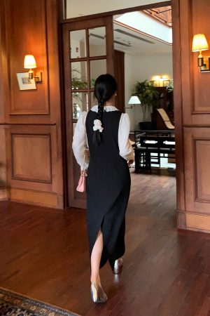 Elegant Black Sleeveless Tank Dress for Women - Long Round Neck Autumn Fashion, High-End Little Black Dress