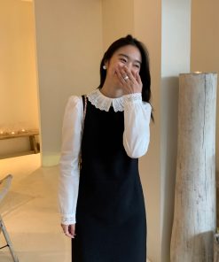 Elegant Black Sleeveless Tank Dress for Women - Long Round Neck Autumn Fashion, High-End Little Black Dress