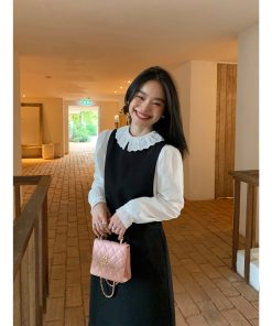 Elegant Black Sleeveless Tank Dress for Women - Long Round Neck Autumn Fashion, High-End Little Black Dress