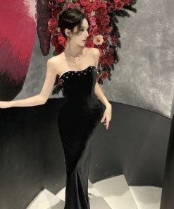 Elegant Black Strapless Evening Dress in French Hepburn Style for Women - 2025 Cocktail Dress for Year-End Parties