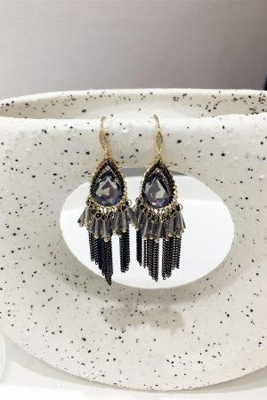 Elegant Black Water Drop Crystal Tassel Long Earrings for Evening Wear - Chic Statement Jewelry for Special Occasions